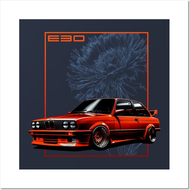 E30 Red-Orange Wall Art by Kid Relic